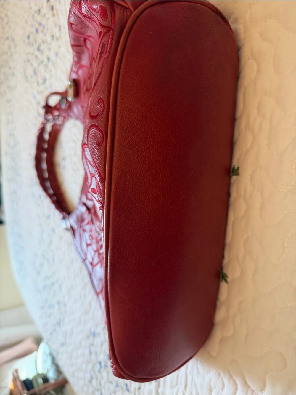 Brighton Leather Floral-Embossed Shoulder Bag